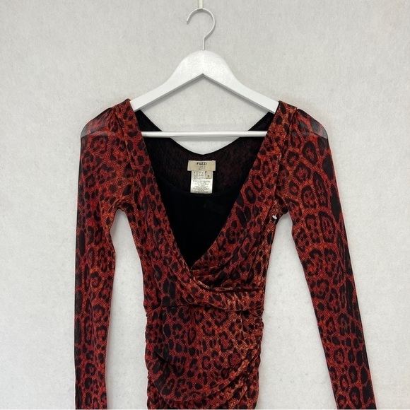 FUZZI Dress Made in Italy Ruched Bodycon Animal Print Dress Size Small - Picture 2 of 5